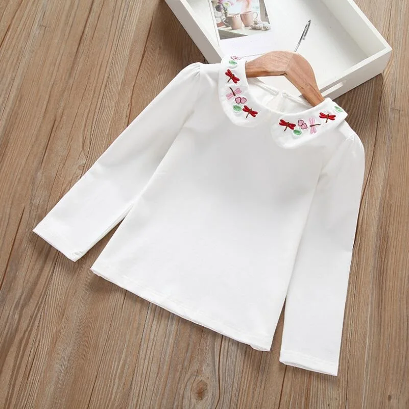 1 girls shirt Весенняя, осенняя, Зимняя Блузка для девочек; белые рубашки для малышей; топы для школьниц; хлопковая футболка с длинными рукавами; детская рубашка; детская одежда - Цвет: 1 girls shirt
