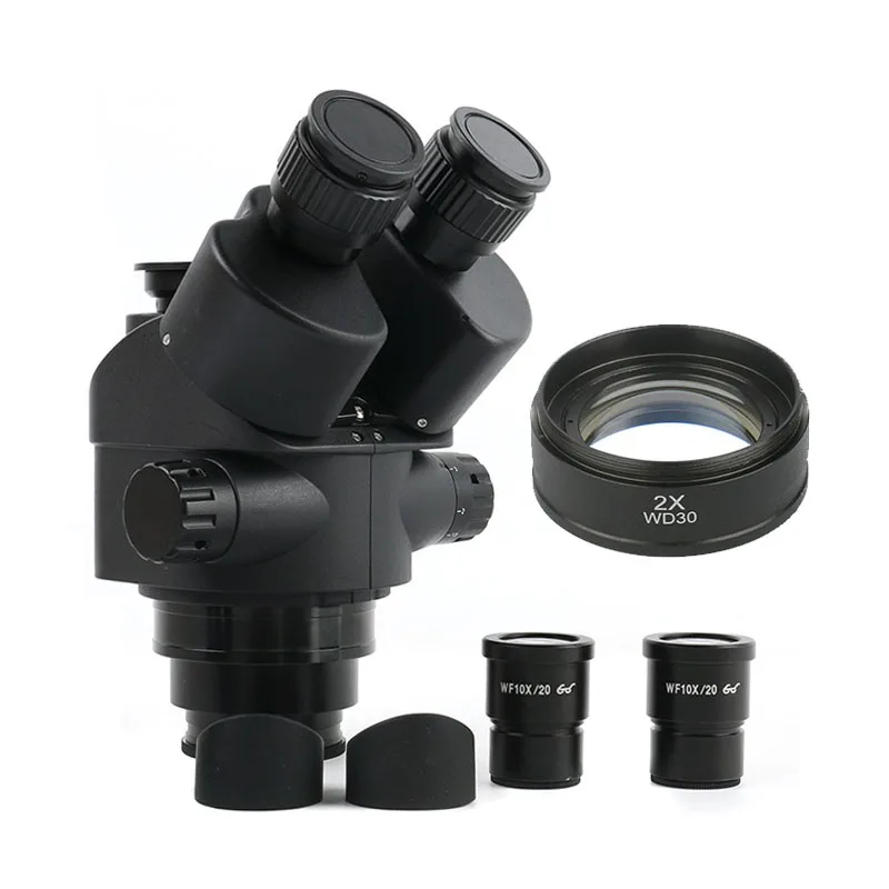 New 7X-45X Zoom Simul-Focal Trinocular Microscopio Stereo Microscope Head+Pair WF10X/20 Eyepiece Lens - Цвет: 7-90X( 2X )