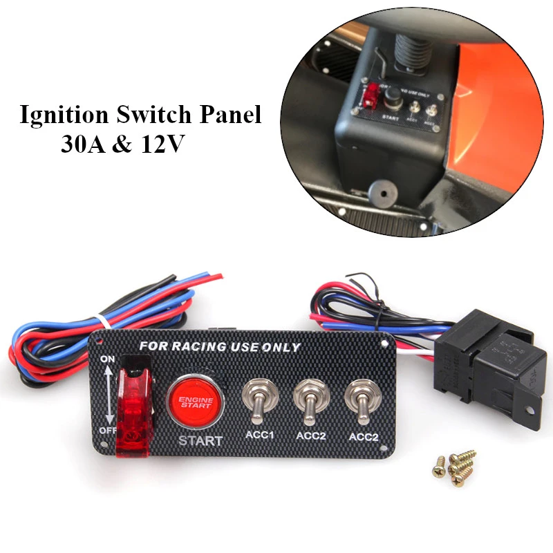6 In 1 Racing Car LED Toggle Ignition Switch Panel Engine Start Push Button 12V