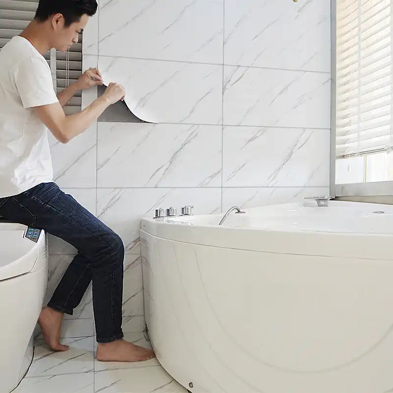 Marble Self Adhesive Bathroom Tile Stickers Waterproof Wallpaper Art Floor Sticker Kitchen Decorative Film Ground Contact Paper Party Diy Decorations Aliexpress