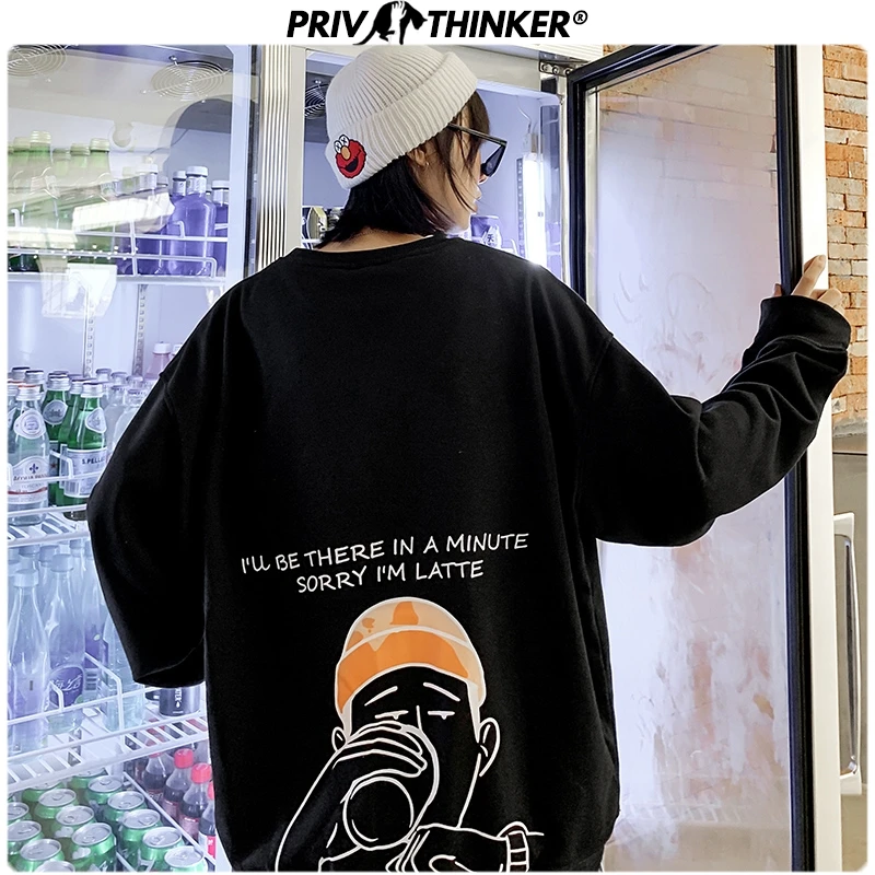 Skup Privathinker męska karton drukuj jesień zima grube bluzy mężczyźni 2019 koreański ciepły modna odzież mężczyzna O Neck bluzy