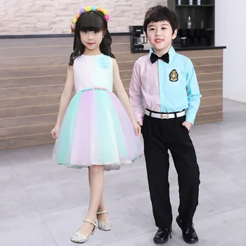 

2020 New Brother Sister Matching Clothing Sets Spring Summer Striped Rainbow Family Matching Shirts Girls Unicorn Dress 4T-18T