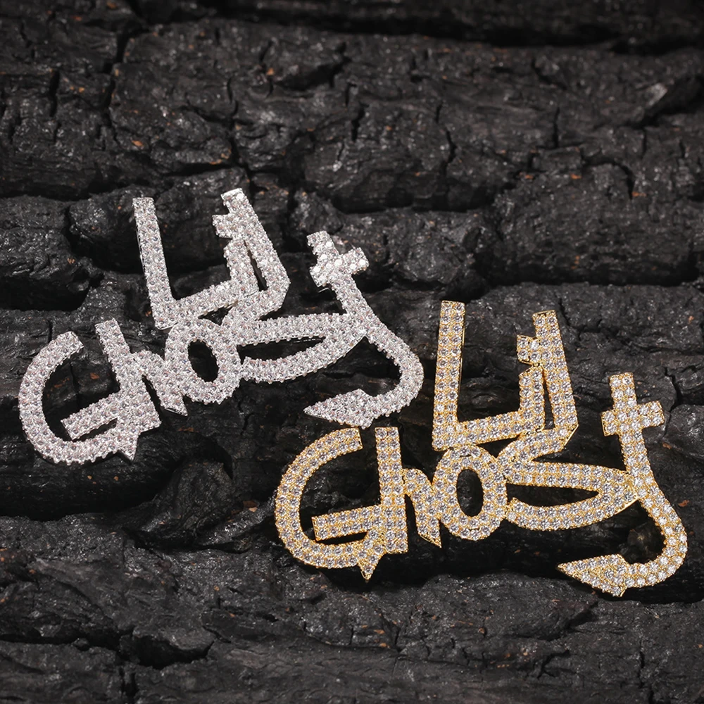 Iced Out Lil Ghost Письмо ожерелья с подвесками для мужчин талисманы кубический циркон хип-хоп ювелирные изделия с золотой серебряной цепочкой из нержавеющей стали