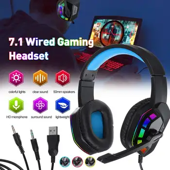 

7.1 Computer Stereo Gaming Headphones Best Deep Bass Game Earphone Headset with Mic USB 3.5mm Wired RGB LED Light for PC Gamer