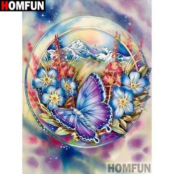 

HOMFUN 5D Diamond Pattern Rhinestone Needlework Diy Diamond Painting Cross Stitch "Flower butterfly" Diamond Embroidery A27826