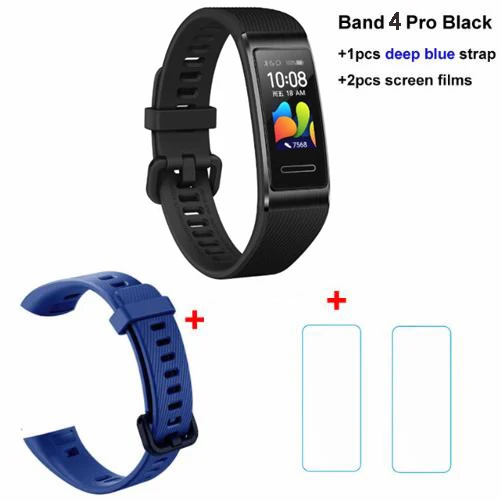 black x blue x film Умный Браслет huawei Band 4 Pro, инновационные часы, лица, автономный gps, проактивный мониторинг здоровья, SpO2, кислород крови - Цвет: black x blue x film