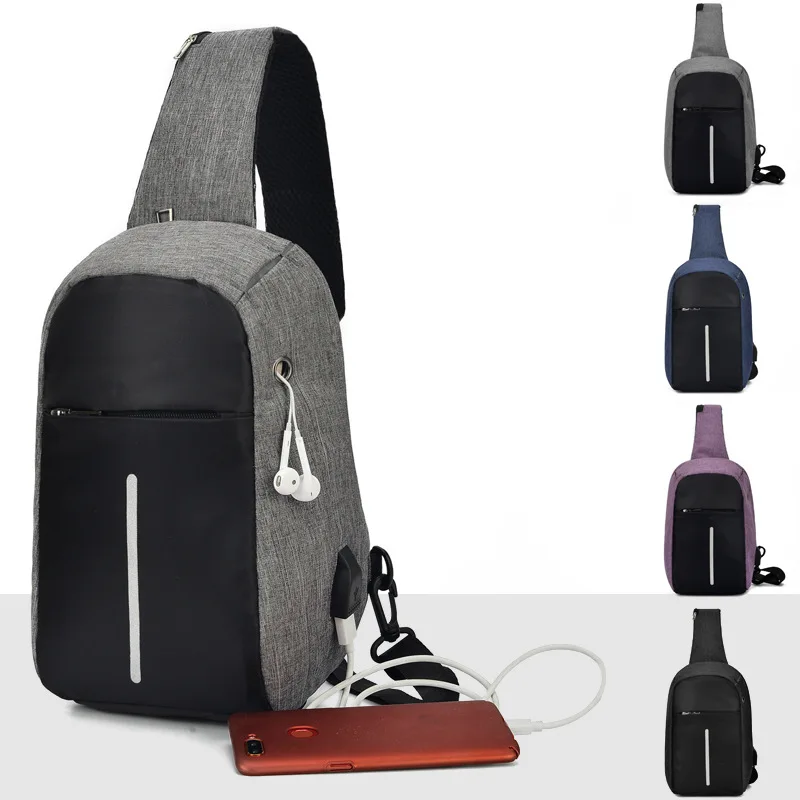 

Men Chest Pack 2019 New Style Solid Color Chest Pack Headset Jack Shoulder Bag Men's Fashionable Anti-Theft Chest Pack Men's Cus