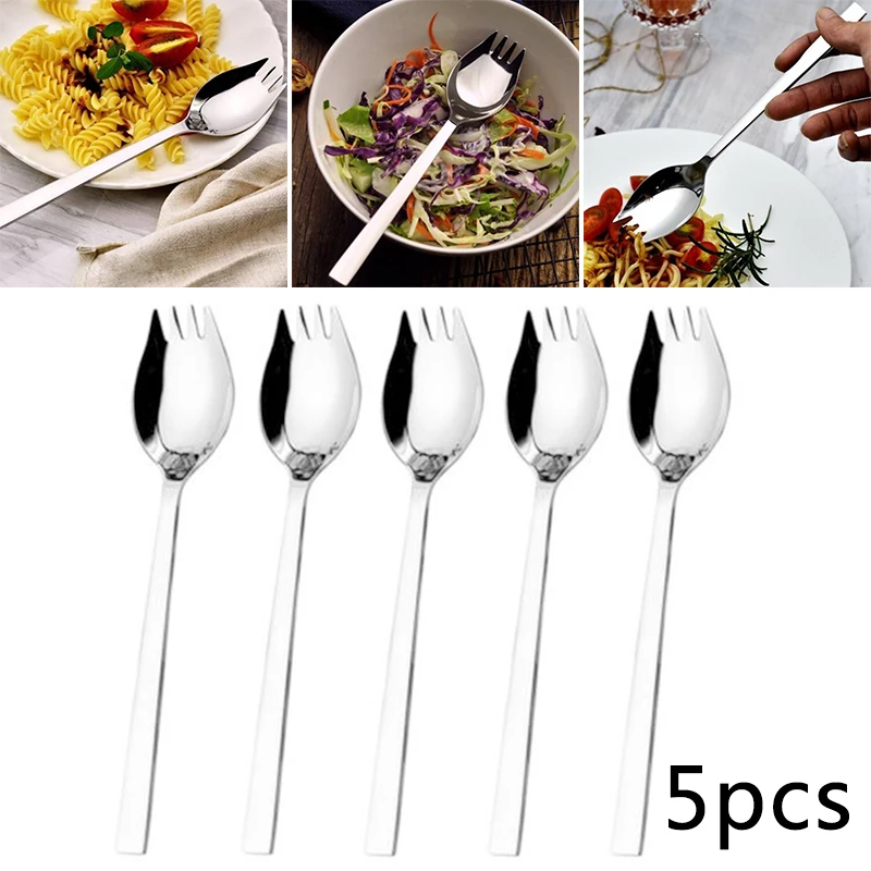 5 шт./компл. 19 см 2 в 1 нержавеющая Стил Spork Открытый Кемпинг комбинированный Многофункциональный Посуда столовая посуда ложка Вилка