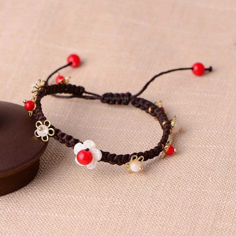 Черные браслеты дружбы для женщин аксессуары Homme веревка цепочка с ракушкой цветок Шарм браслет дамы Braslet модные ювелирные изделия