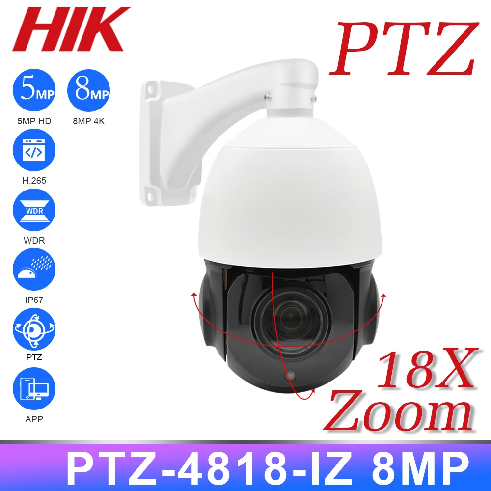 5MP 8MP 18X domo PTZ cámara IP POE 4,7mm-84,6mm CÁMARA DE CCTV seguridad IR H.265 P2P Plug & play con Hikvision NVR IP66