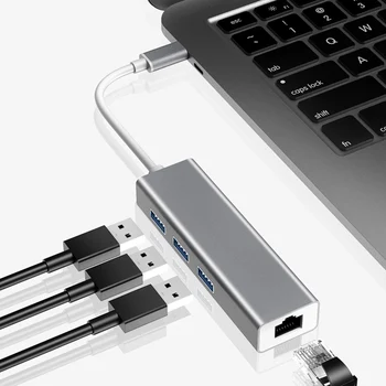

Linux USB-C to USB Hub 3.0 RJ45 10/100Mbps Ethernet Network Cards LAN Hub for Household Network Windows Ornaments