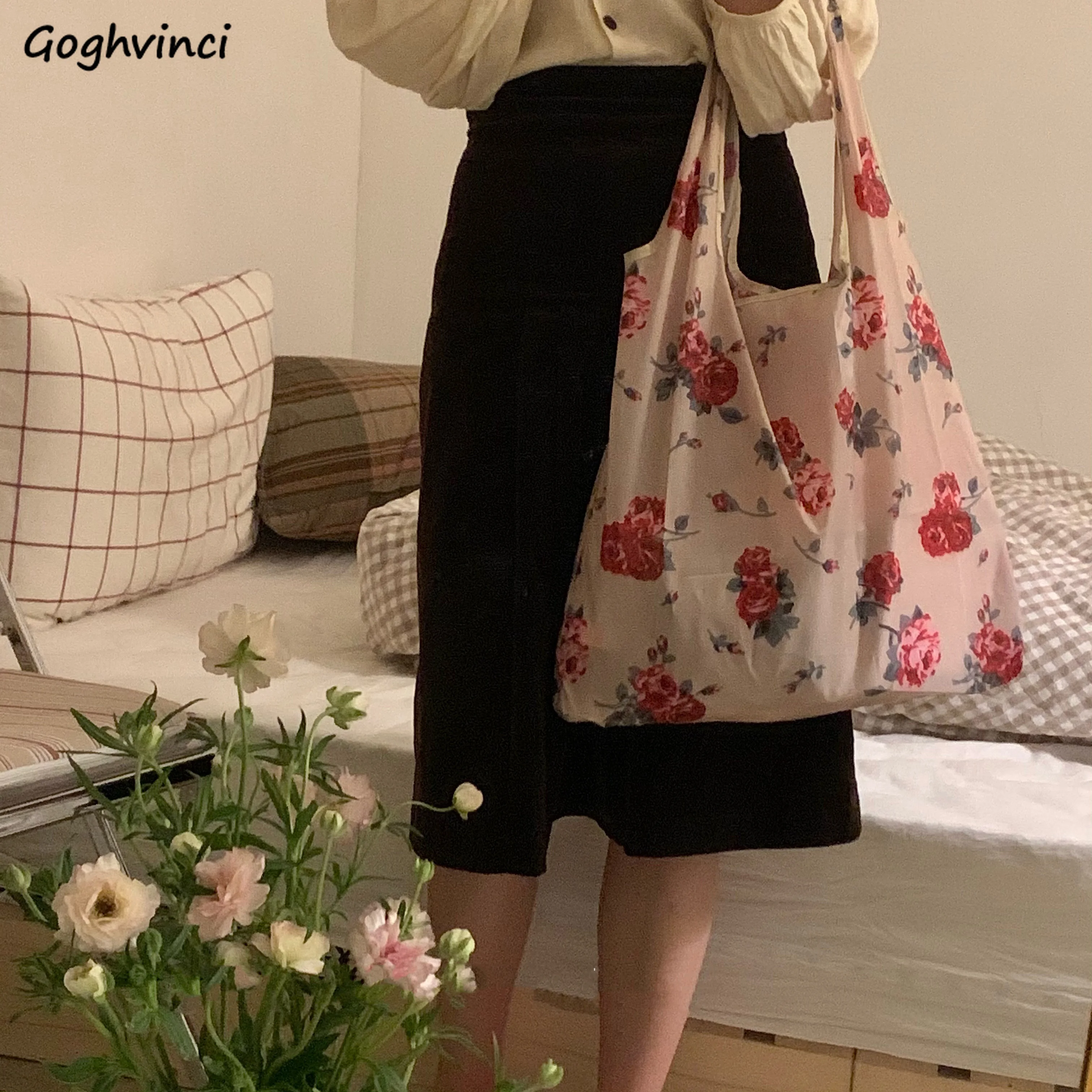 꽃 쇼핑 가방 식료품 접이식 대용량 재활용 친환경 토트 파우치 스위트 숙녀 휴대용 방수