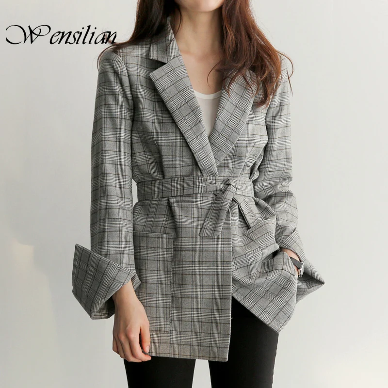 

Office Lady Jackets Womens Plaid Blazers Spring Autumn Coat Female Blazer Suit Elegant Work Cloth High Quality Blazers Feminino