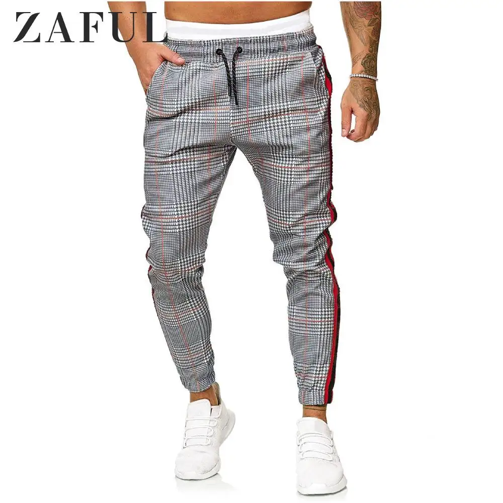 ZAFUL мужские повседневные штаны на завязках с принтом гусиные лапки контрастные
