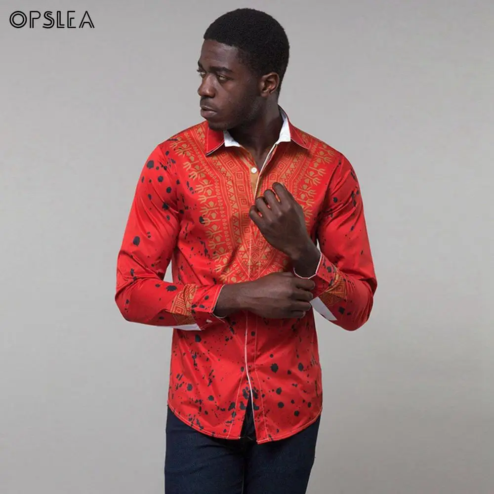 Opslea Африканский мужской этнический принт Slim Fit рубашка Дашики Осенняя новая модная одежда с длинными рукавами африканские повседневные мужские рубашки