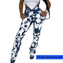 Streetwear tie dye impresso calças de brim moda feminina pintados retro chique baggy perna reta casual denim calças harajuku flare calças