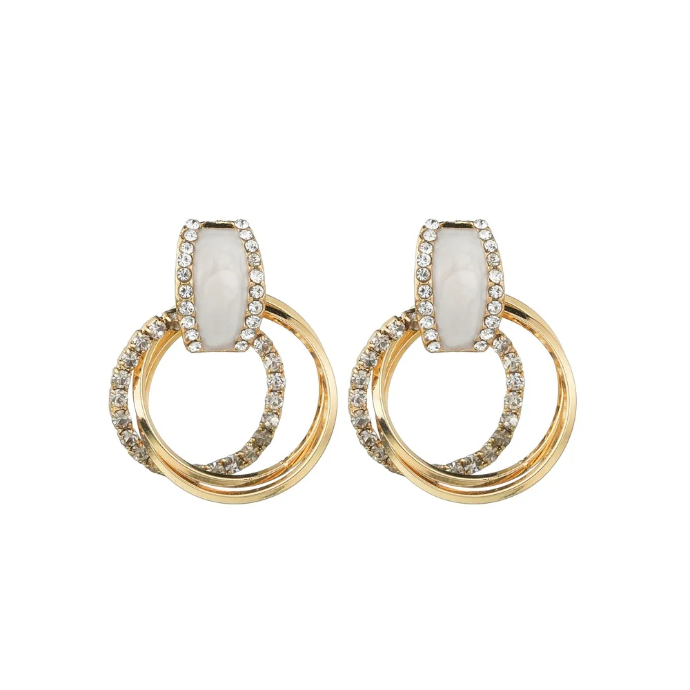 

VOHE Simple Gold color Water drill Hoop Earring For Women Statement Fashion Jewelry Accessories Circle Round Earrings