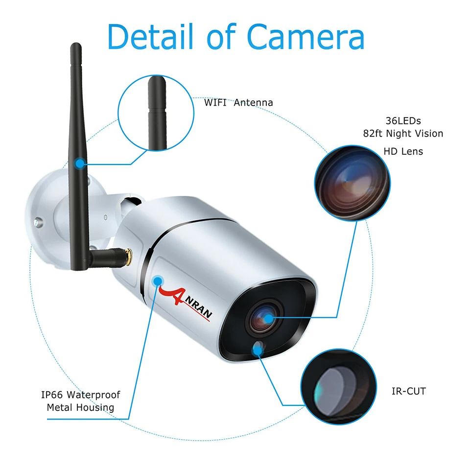 Беспроводная IP камера ANRAN H.265 P2P 8 каналов 1080P HDMI wi fi NVR 3 ТБ HDD 36 ик мп|cctv recorder|system