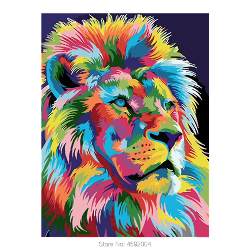 Новинка, сделай сам, обрамленная оленем, кошкой, львом, масляная краска по номерам, животные, аниме, красочная краска, настенная художественная картина для гостиной, домашний декор - Цвет: e872