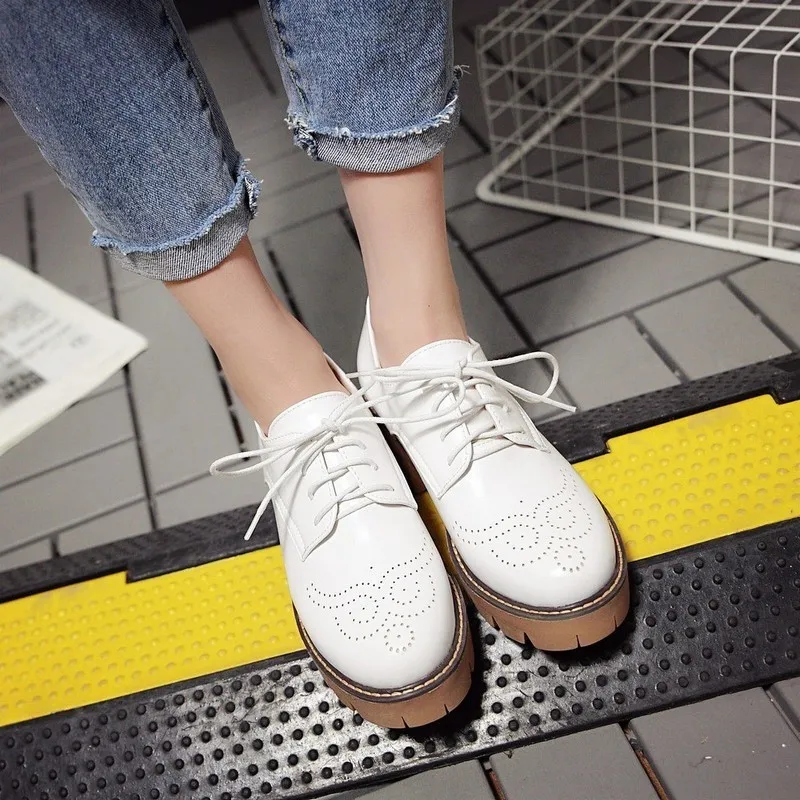 VIGOR FRESHNESS Woman Shoes Spring Pumps Brogue Women Oxford Shoes Autumn British Style Ladies Platform Shoes Heels 5CM MY170