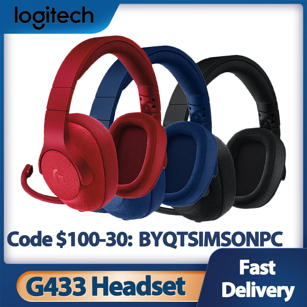 Logitech G433 Gaming Headset 7.1 Surround DTS Headphone with Mic For PC Mobile Gamer Nintendo Switch VR PS4 Xbox One