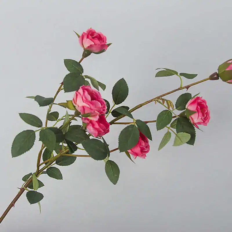 6 головок маленькая чайная роза поддельная ветка с цветами шелк Настоящее касание Искусственные цветы Камелия для украшения дома сада свадьбы Флорес - Цвет: Розовый