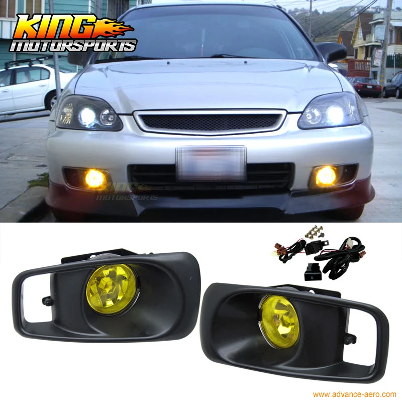 Подходит для 1999 2000 Honda Civic EK JDM Противотуманные фары и переключатель желтые линзы RH