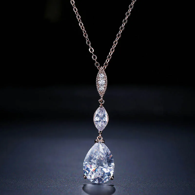 Rose Gold Color Cellacity в виде геометрических фигур серебро 925 ювелирные изделия каплевидные Подвеска из драгоценных камней Цепочки и ожерелья для Для женщин темперамент с украшением в виде кристаллов розовое золото Цвет - Цвет камня: Rose Gold Color