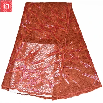

Orange New Arrival Sequins Lace Fabrics African Nigerian Tulle Mesh Lace Fabric for Wedding Lace Fabrics with Sequins Hot sell