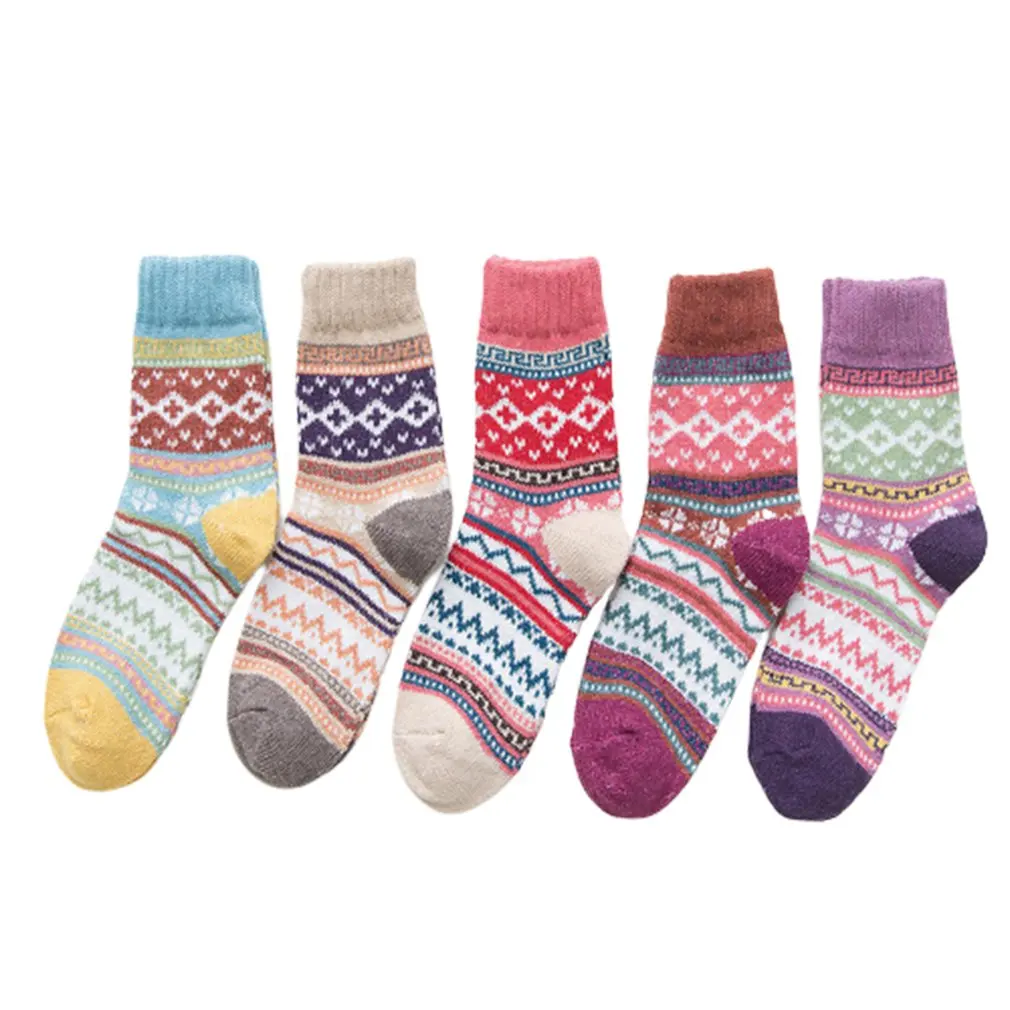 5 пар женских носков из кроличьей шерсти этнические толстые и теплые осенние и зимние удобные и дышащие носки для женщин