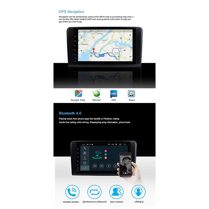 9 дюймов Android 9,0 2+ 16G Автомобильный gps навигатор 4 ядра мультимедийный плеер Bluetooth Авторадио для M ercedes-Benz GL ML Класс W164 ML3