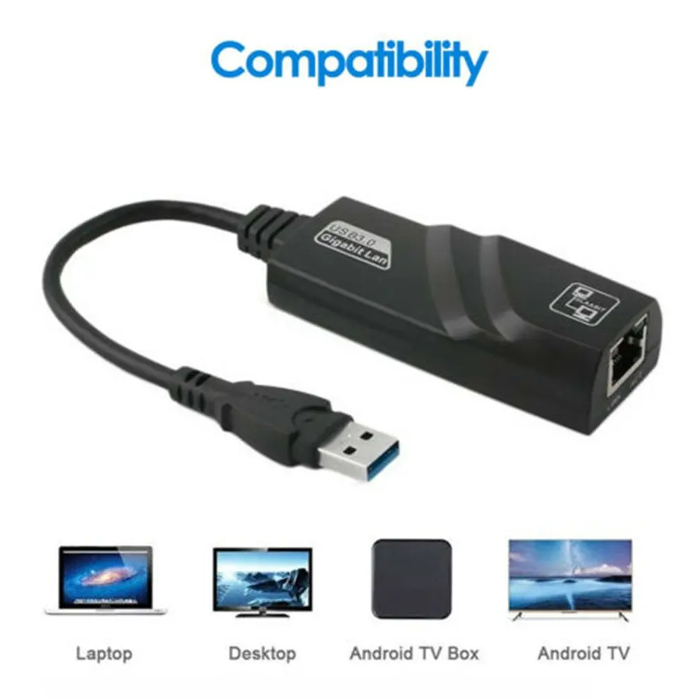 

USB 3.0 to Gigabit Ethernet RJ45 LAN (10/100/1000) Mbps Network Adapter For PC Laptop Win