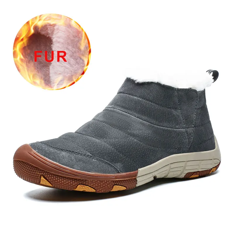 

2019 New Men's Boots Suede Leather High Quality Winter Warm Breathable Snow Boots With Fur Waterproof Comfortable Ankle Footwear
