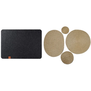 

6 Pcs Table Mat Can Be Wiped Placemat-Dinner Felt Pad & 4Pcs Dining Table Mat Heat Insulation Placemats Pot Holder