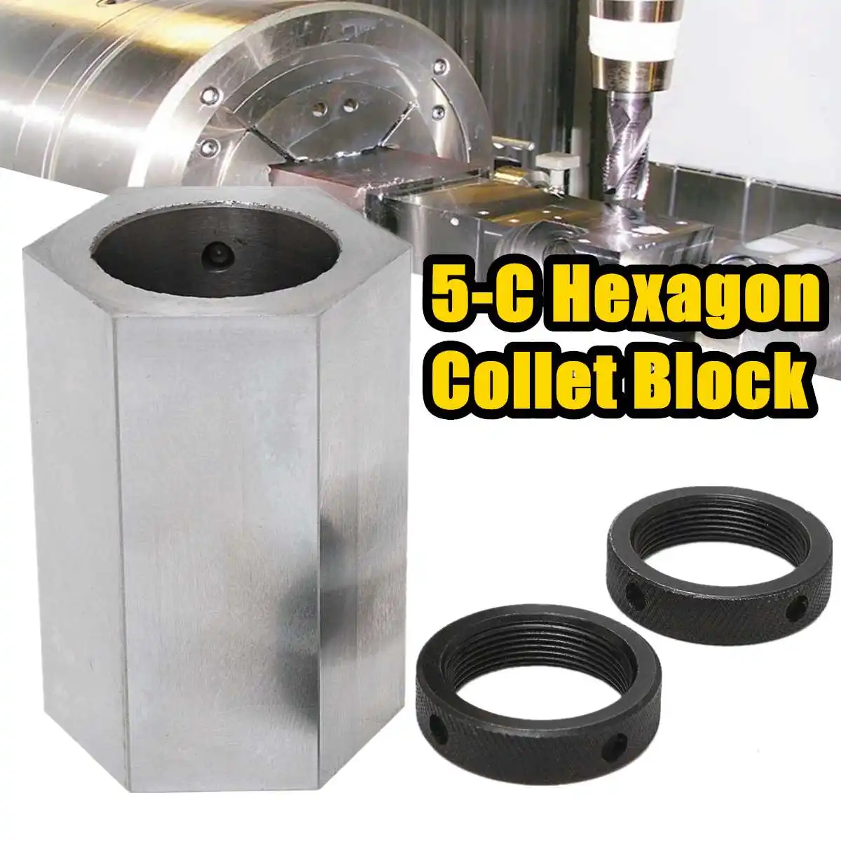 

5-C Hexagon Collet Block Chuck Closer Holder + 2 Nut For CNC Lathe Mills Grinder