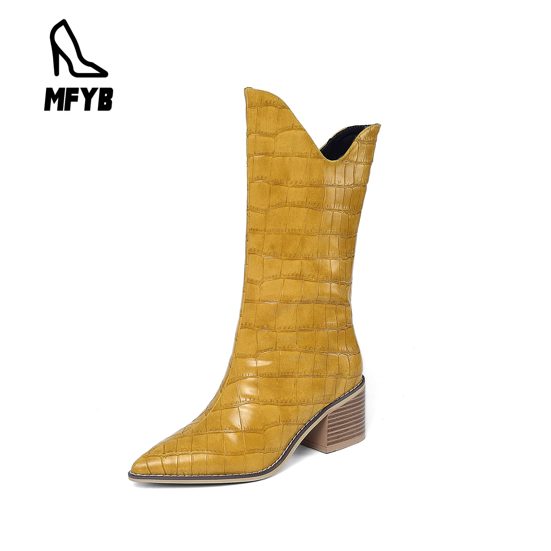 

MFYB Women's boots 2019 autumn and winter new fashion pointed high-heeled large size 40-43 and calf women's boots