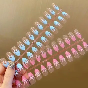 

24PCS Full Cover Fake Nails Self Glue Detachable Reusable Acrylic Nails Art Fashion Halloween Stick On Nails Manicure Tips