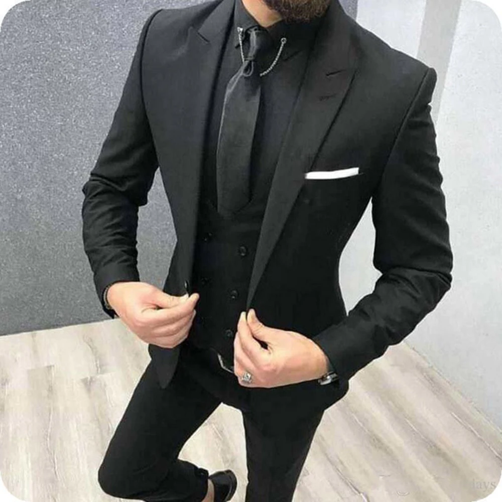 Mens Suits 3 Pieces Double Breasted Vest Slim Fit Groom Suits Handsome Wedding Tuxedos Prom Dinner  (Blazer+Pants+Vest)