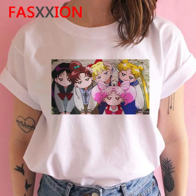 Sailor moon Футболка женская забавная мультяшная Харадзюку кавайная футболка Летняя женская графическая ulzzang Повседневная футболка Топ футболка Новинка