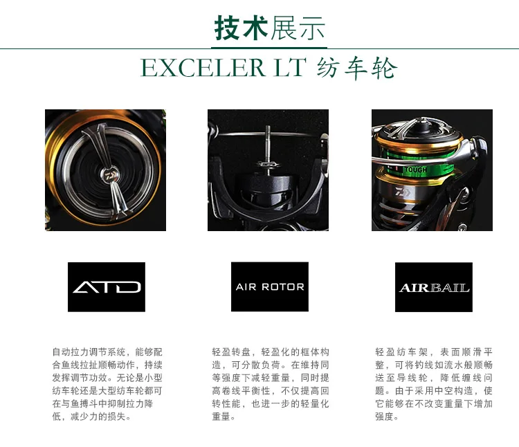 DAIWA Exceler Lt 1000D 2000D 2500 3000DC 4000DC 5000DC 6000D LT концепция низкая Передаточное отношение спиннинговое рыболовное колесо