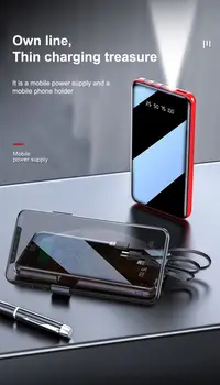 

Free shipping 20000mAh Portable Power Bank Full Screen Built-in 3 Cables Powerbank Fast Charging External Battery For iPhone