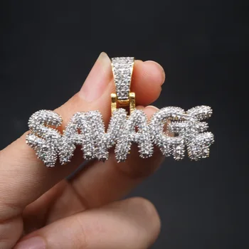 

2020 New Fashion Trendy Hip Hop SAVAGE Letter Pendant Necklace Full Crystal Luxury Zircon Gold men Charm Necklace Jewelry