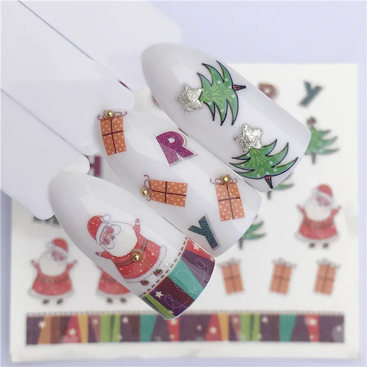 Рождественские Водные Наклейки для ногтей, переводные наклейки, слайдеры, снеговик, олень, Хэллоуин, Гель-лак, обертывание, декор для ногтей - Цвет: L