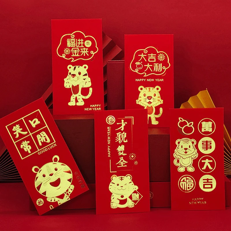 6 Pcs 2022 New Year Creative Cartoon Tiger Thickened Chinese Festival Red Envelopes
