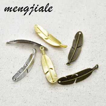 

10pcs Fashion Alloy Metal Feather Style Charms Connector Handmade Pendant For Jewelry Accessories Making 45*11mm