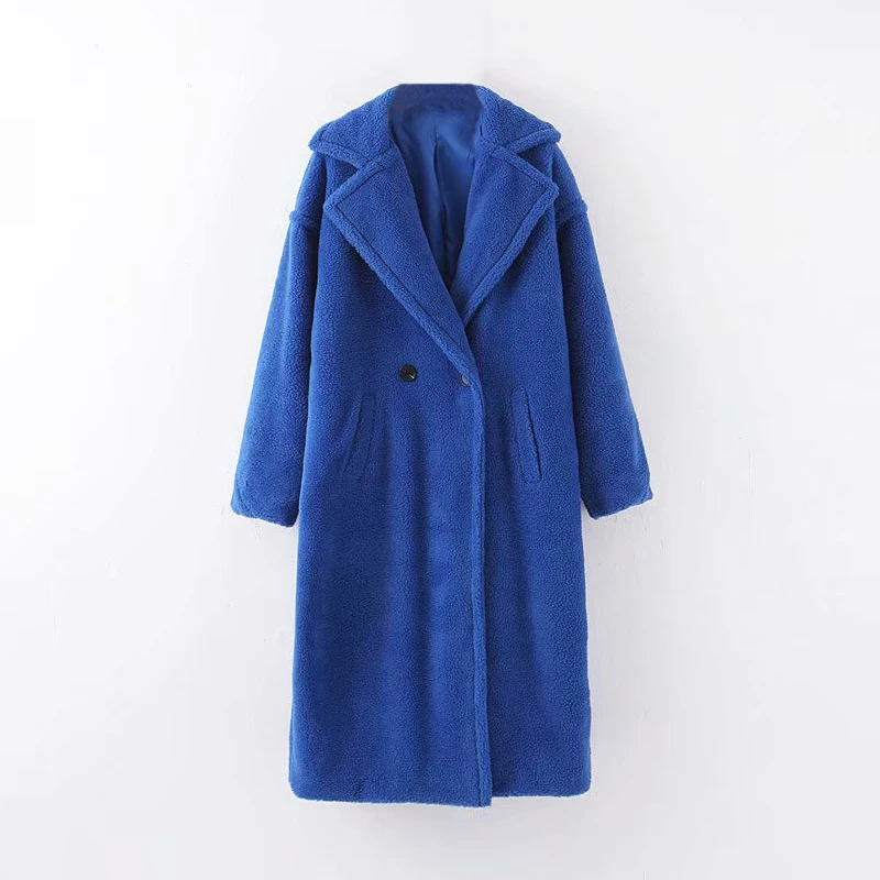 Winter Casual Solid Teddy Coat Women Long Sleeve Fleece Long Jacket Lady Turn Down Collar Lamb Fur Coat Outerwear Fourrure Femme