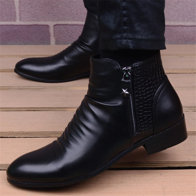 black leather dress boots for men