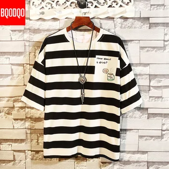 

Men's Cotton Fashion T-shirt Mens Summer Striped Tshirts 5XL Casual Funny T Shirt Tees Man Oversized Tee Shirts Male Streetwear