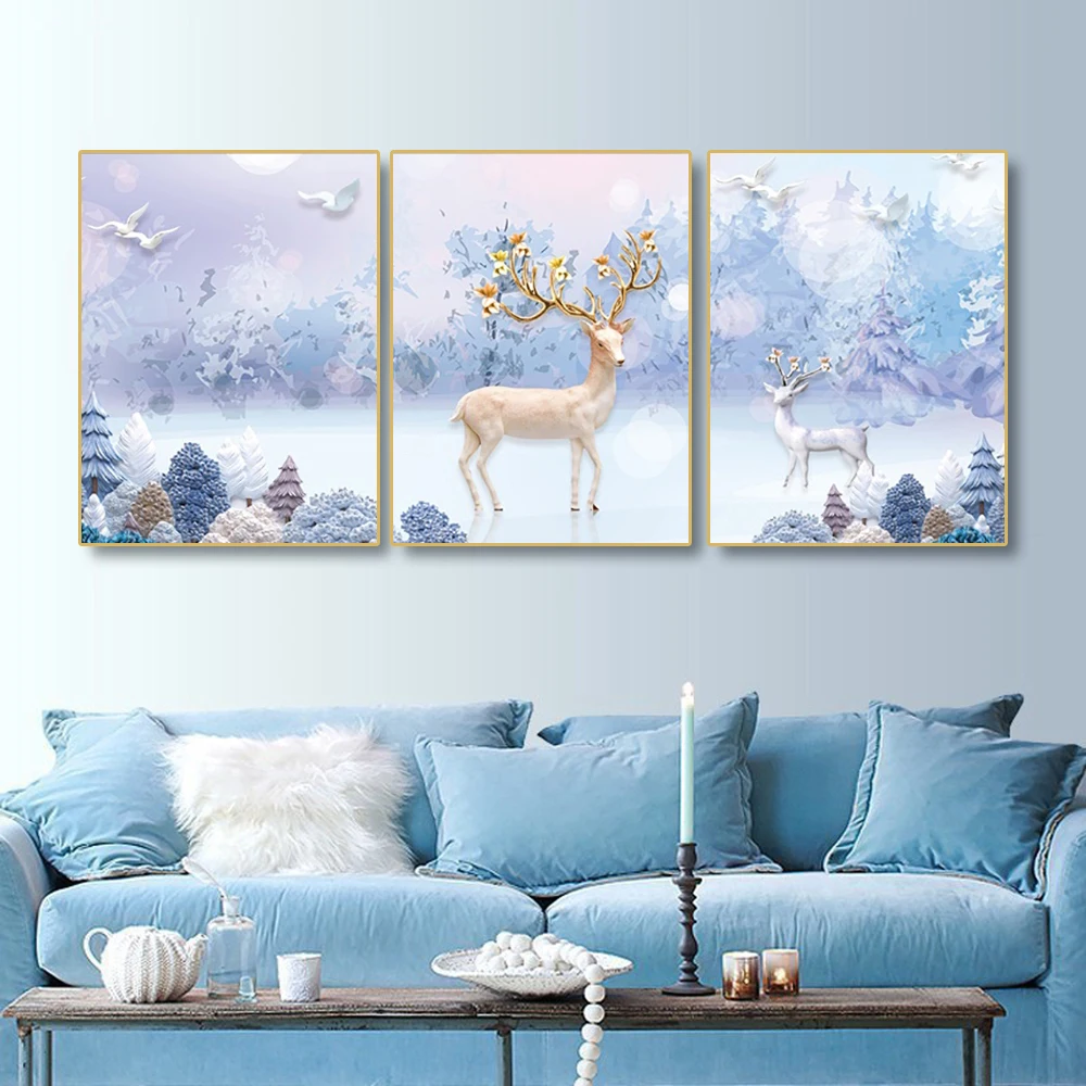 Laeacco Canvas Painting Calligraphy Nordic Animal Posters and Prints Cartoon Deer Wall Art Pictures For Living Room Decoration | Дом и сад