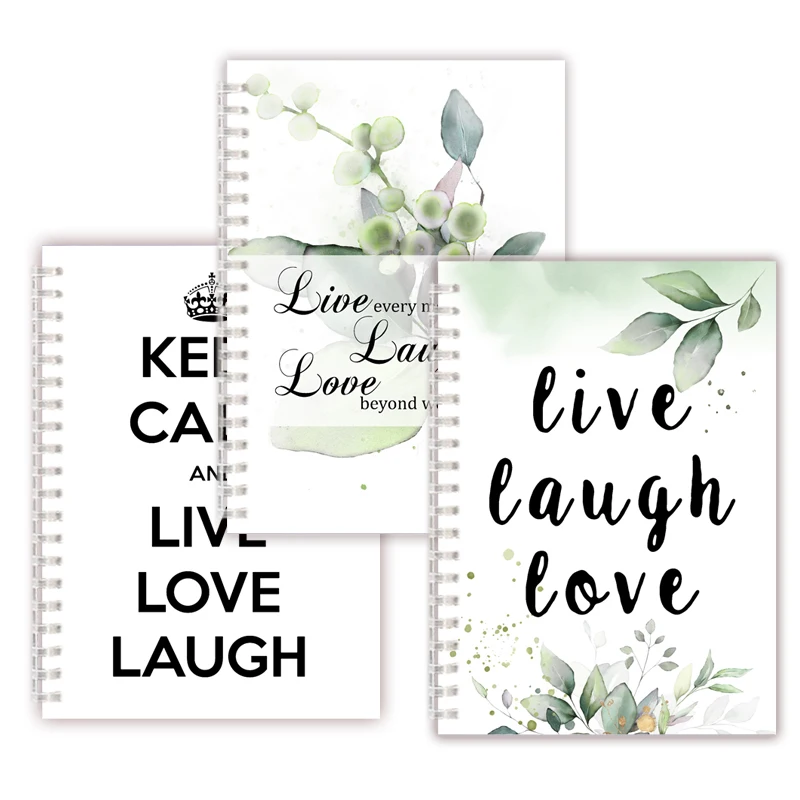 Inspiring Quotes - Live Love Laugh - Spiral Notebook Sketch Note Book Writing Memo Print Art Wallpaper Flower Decor Cover Poster